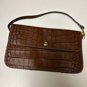 Brown Crocodile Printed Leather Wrislet with Hair on Hide on Other Side 9x5” EUC